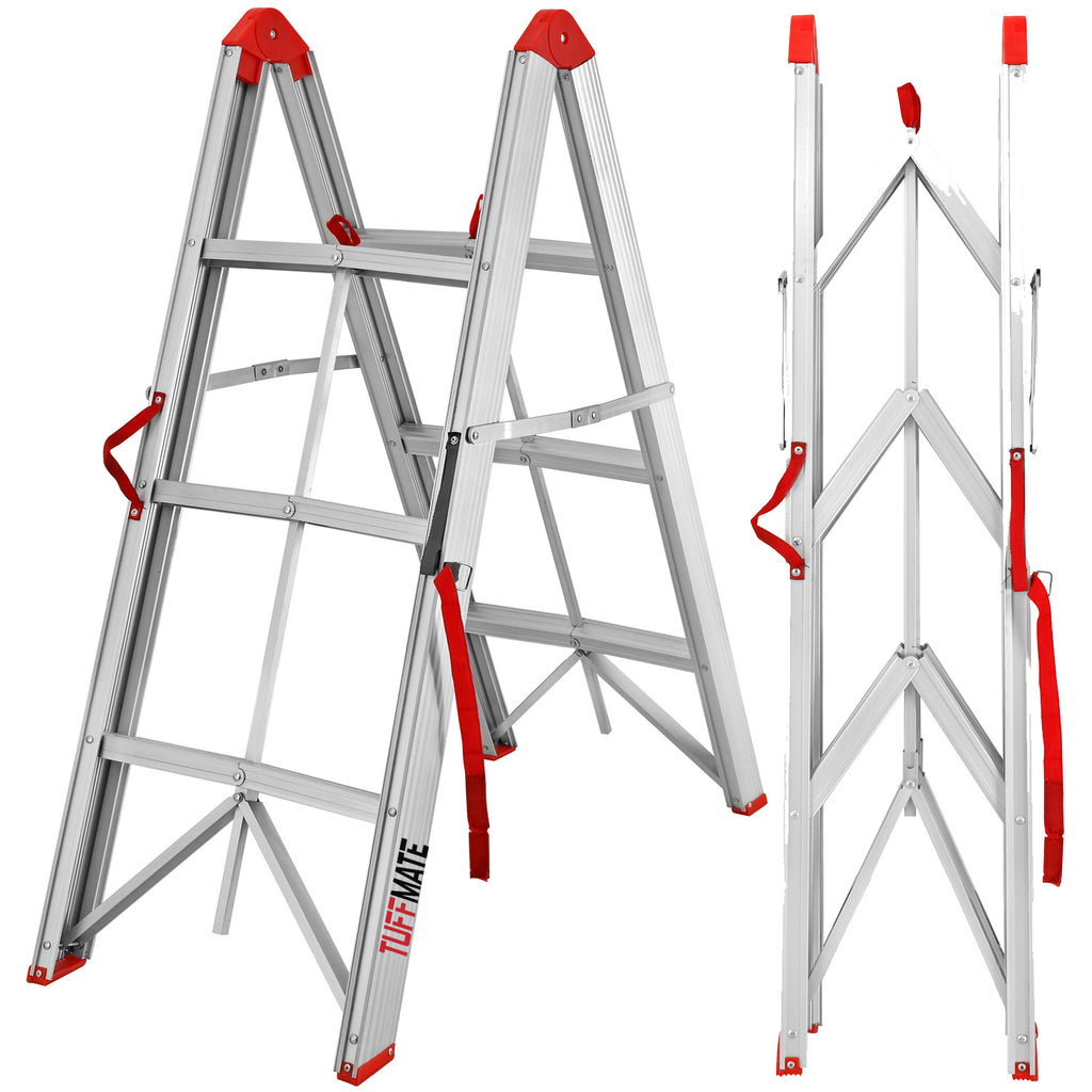 3 Step Ladder Aluminium Folding Folds In Half Foldable Portable Easy To Store TUFFMATE