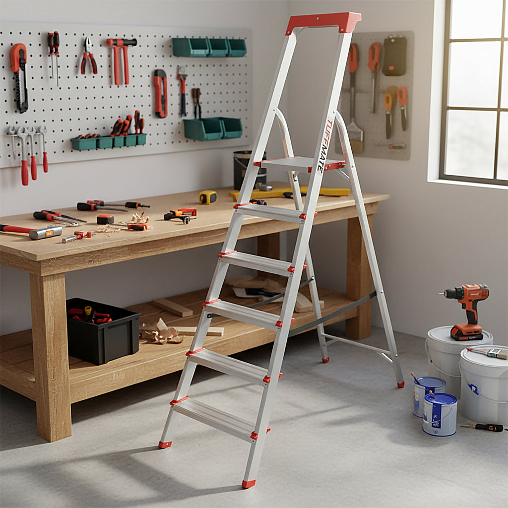 Step Ladder 6 Step Aluminum Folding with Tool Tray TUFFMATE 