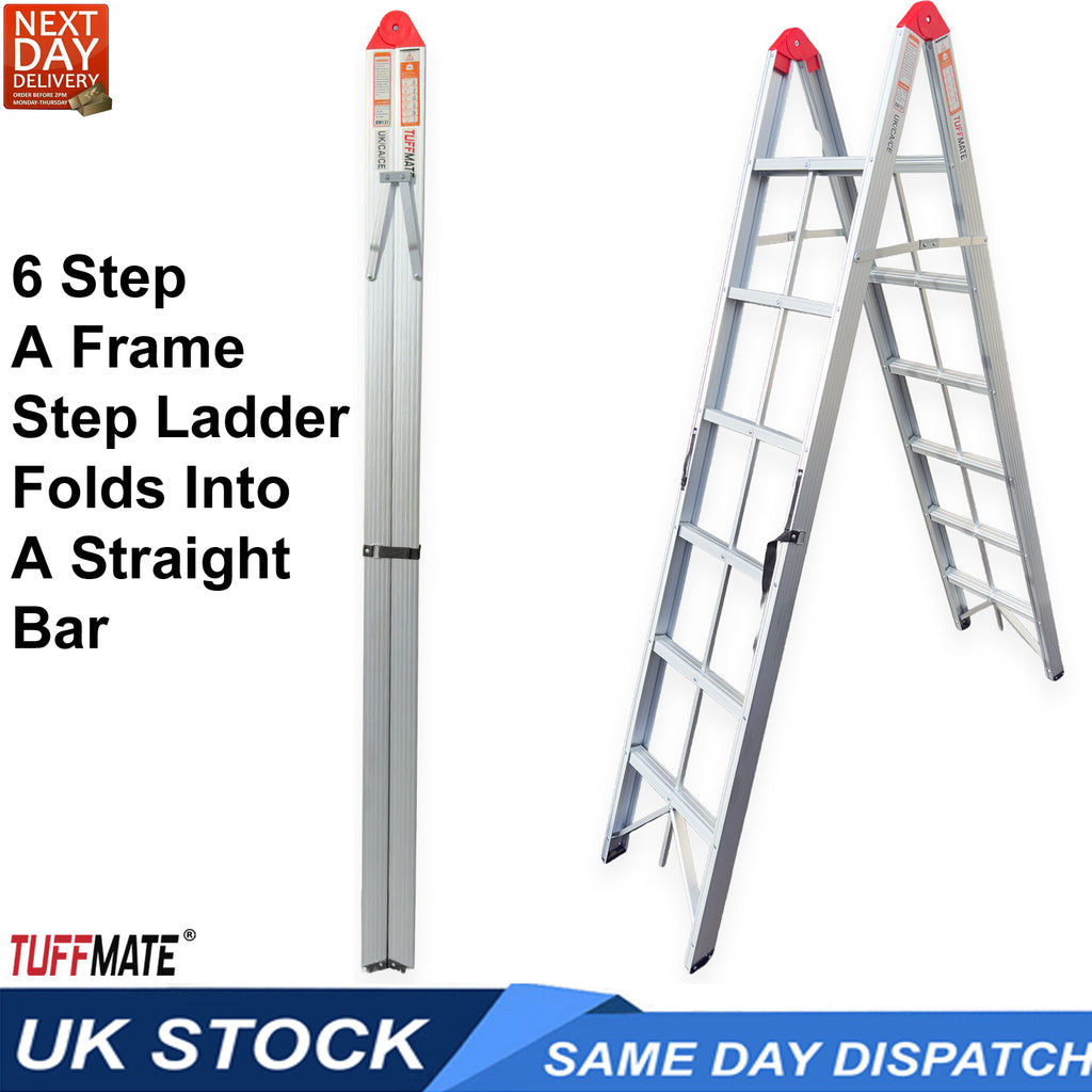 Folding Step Ladder Folds Away 2m 6 Treads Aluminium TUFFMATE