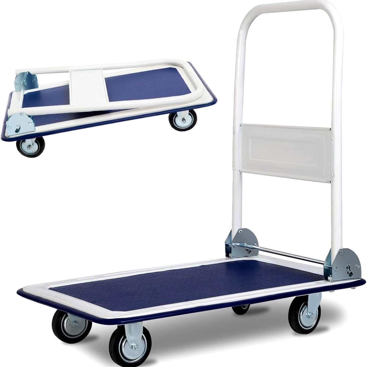 Folding Flat Bed Trolley Blue 300kg Weight Capacity