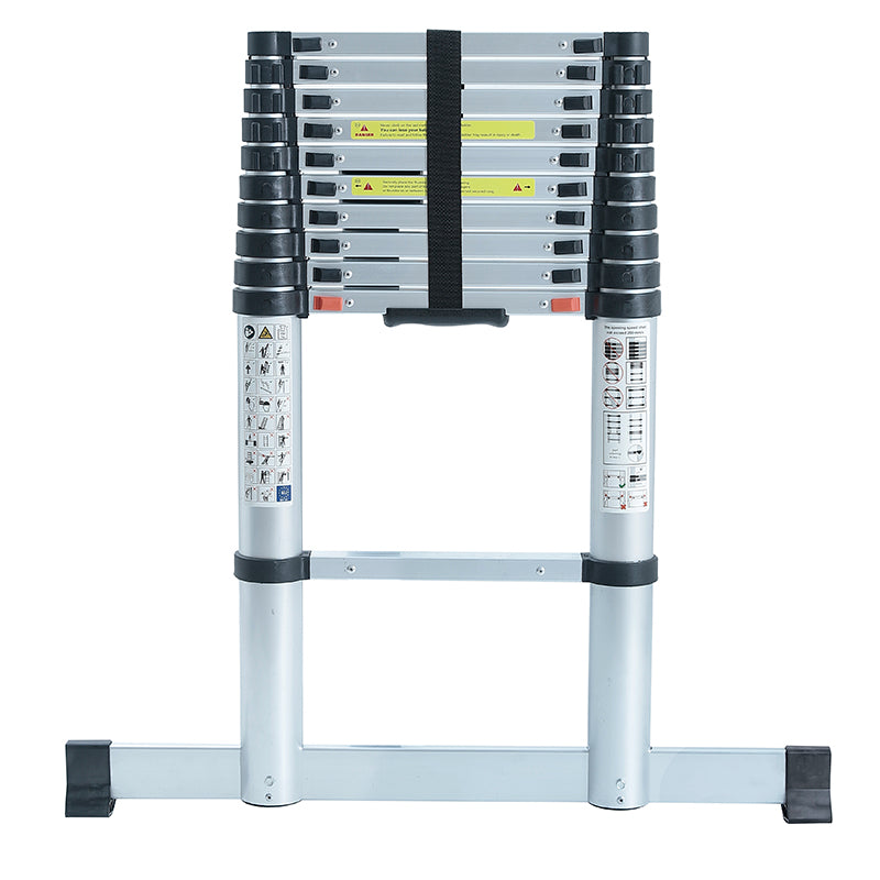 Telescopic Ladder Aluminium 3.2m Max Height 10 Treads Wide Base Stabaliser Bar