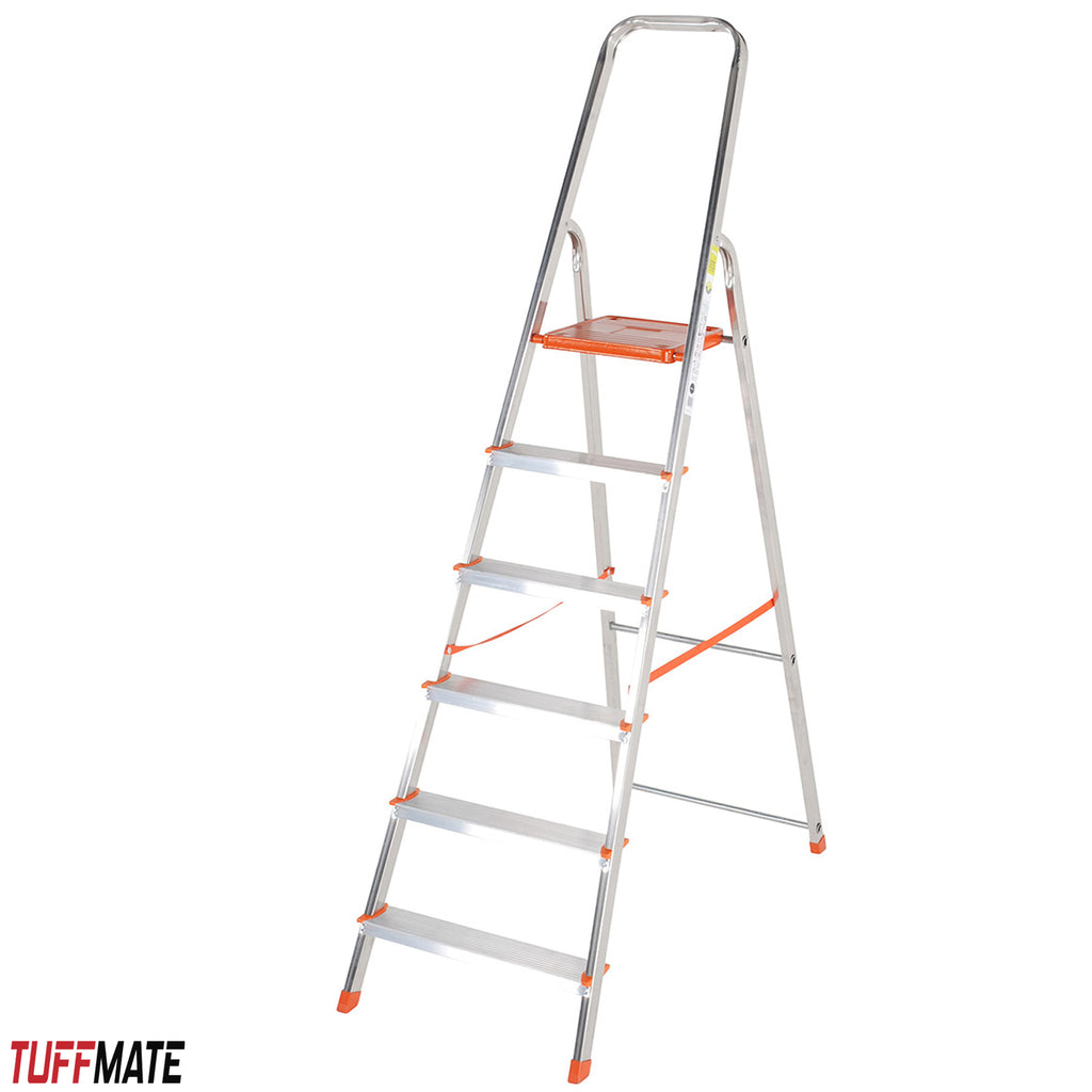 Step Ladder 6 Step Aluminium Folding Step Ladders Anti Slip Feet TUFFMATE