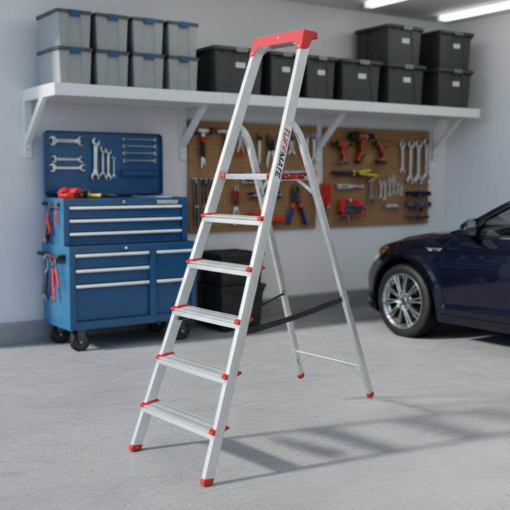 Step Ladder 6 Step Aluminum Folding with Tool Tray TUFFMATE 