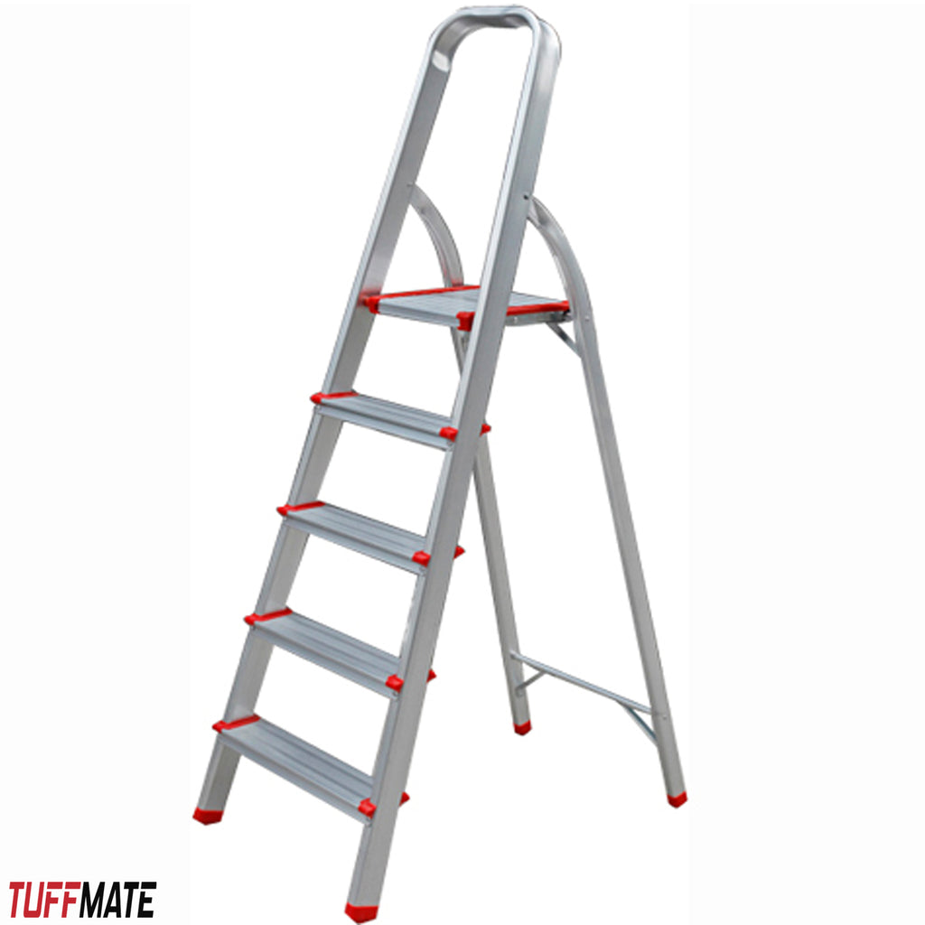 Step Ladder 5 Step Aluminium Folding Step Ladders Anti Slip Feet TUFFMATE