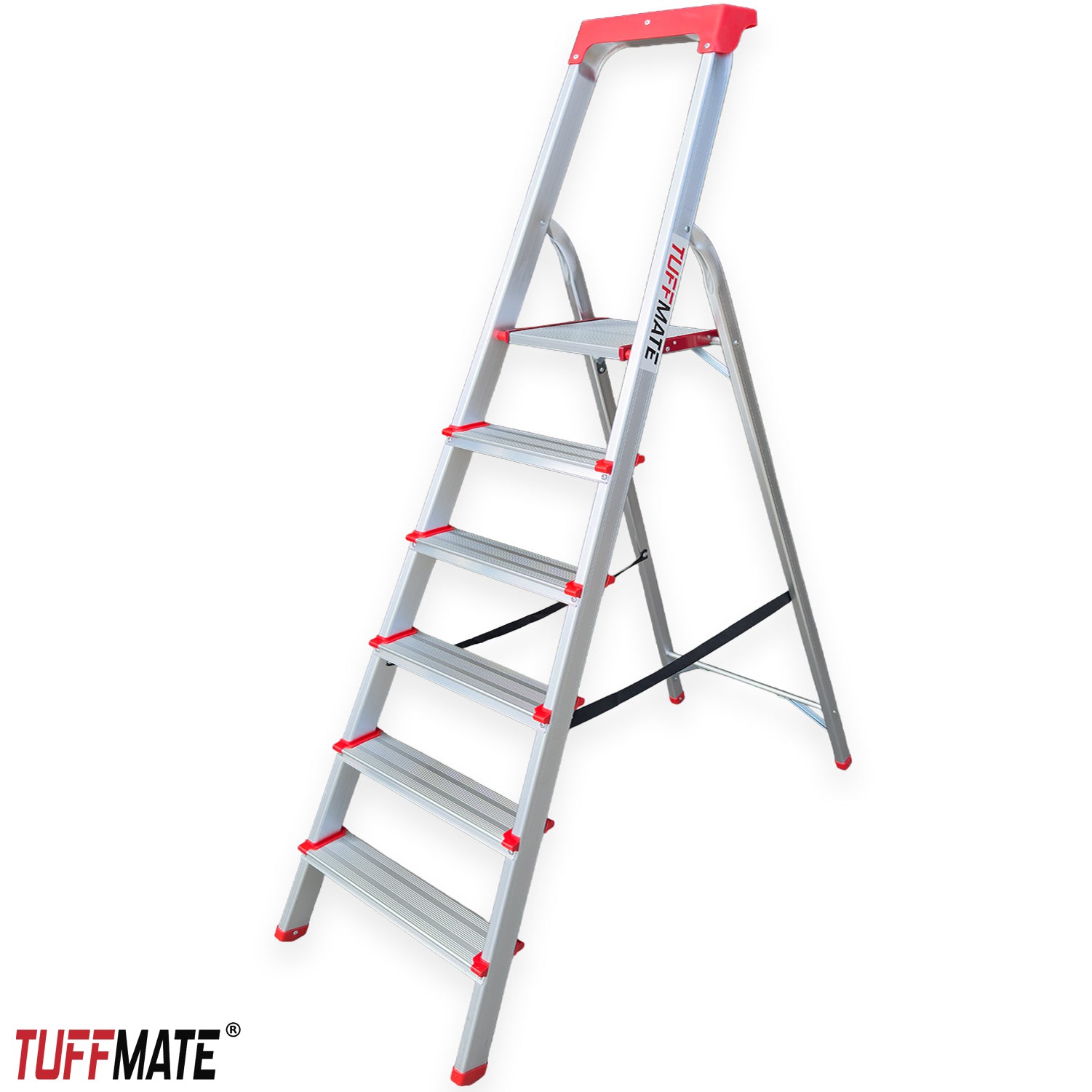 Step Ladder 6 Step Aluminum Folding with Tool Tray TUFFMATE 