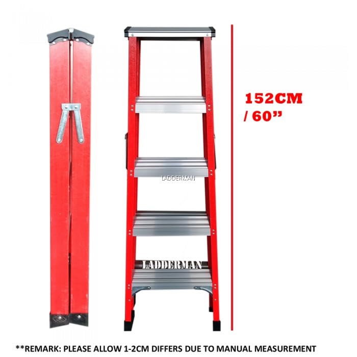 Fibreglass Step Ladder 5 Tread 1.5m Electrician with Tool Holder