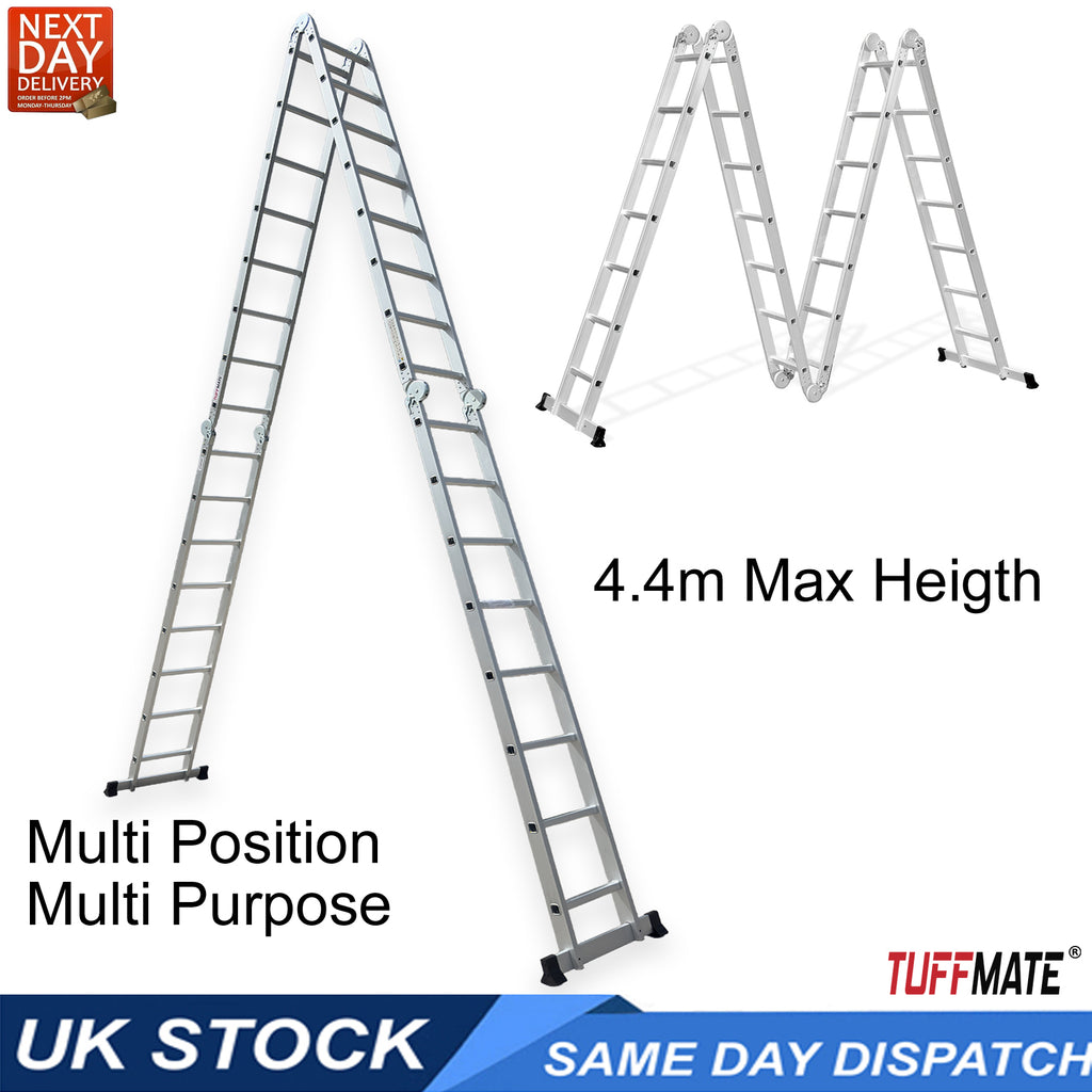 Aluminium Ladder 12 in 1 Multi Purpose 8 Rungs x 4 - 4.4m Max Height TUFFMATE