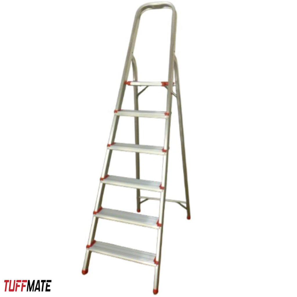 Step Ladder 6 Step Aluminium Folding Step Ladders Anti Slip Feet TUFFMATE