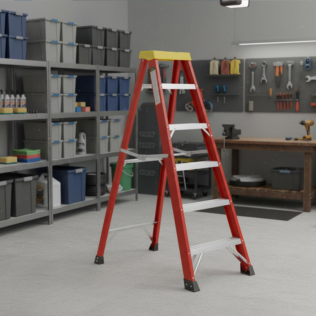 Fibreglass Step Ladder 5 Tread 1.5m Electrician with Tool Holder