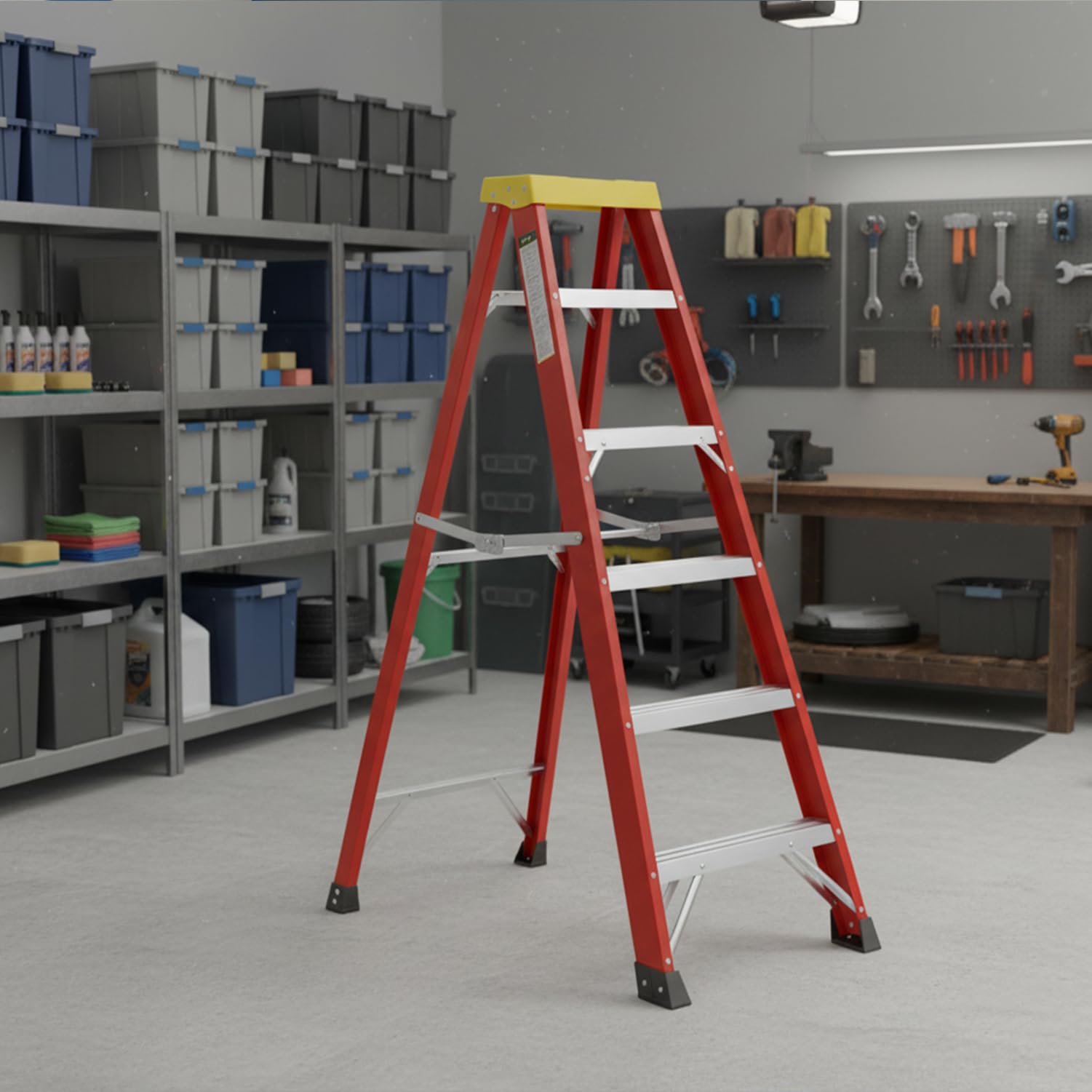 Fibreglass Step Ladder 5 Tread 1.5m Electrician with Tool Holder