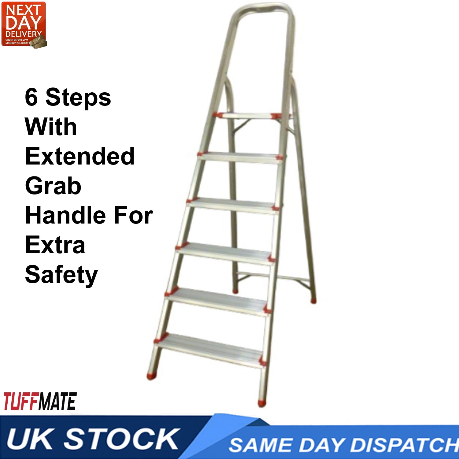 Step Ladder 6 Step Aluminium Folding Step Ladders Anti Slip Feet TUFFMATE
