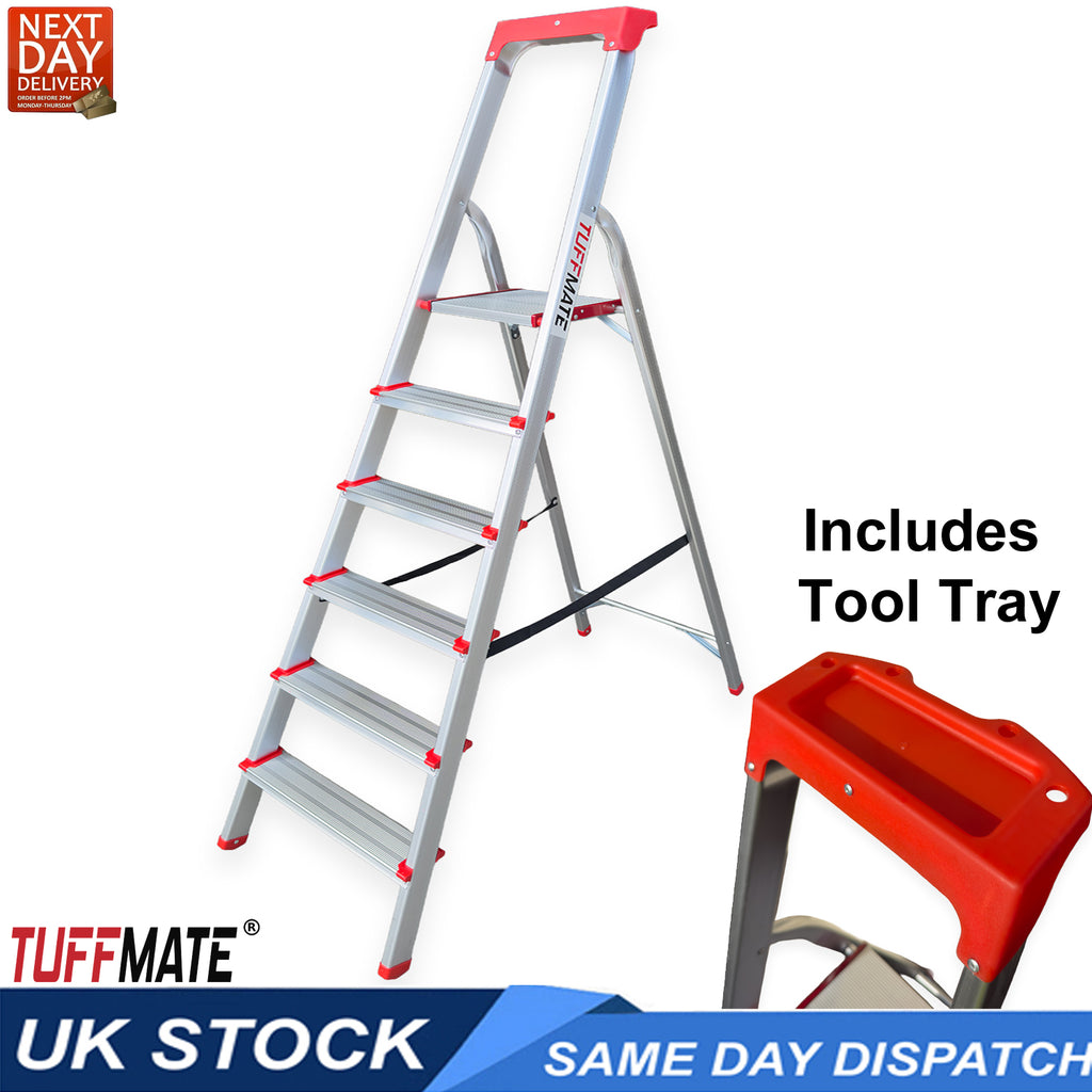 Step Ladder 6 Step Aluminum Folding with Tool Tray TUFFMATE 