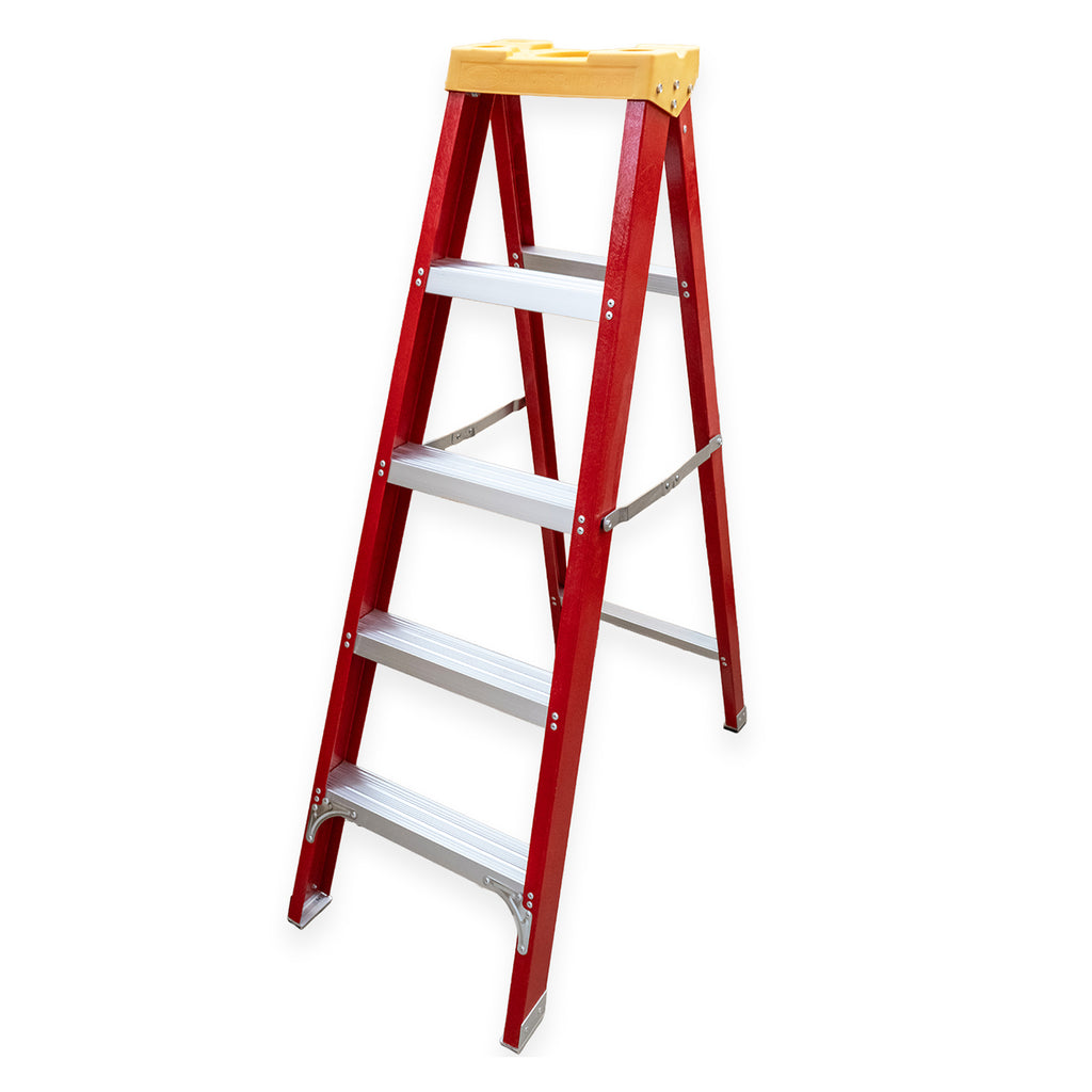 Fibreglass Step Ladder 5 Tread 1.5m Electrician with Tool Holder