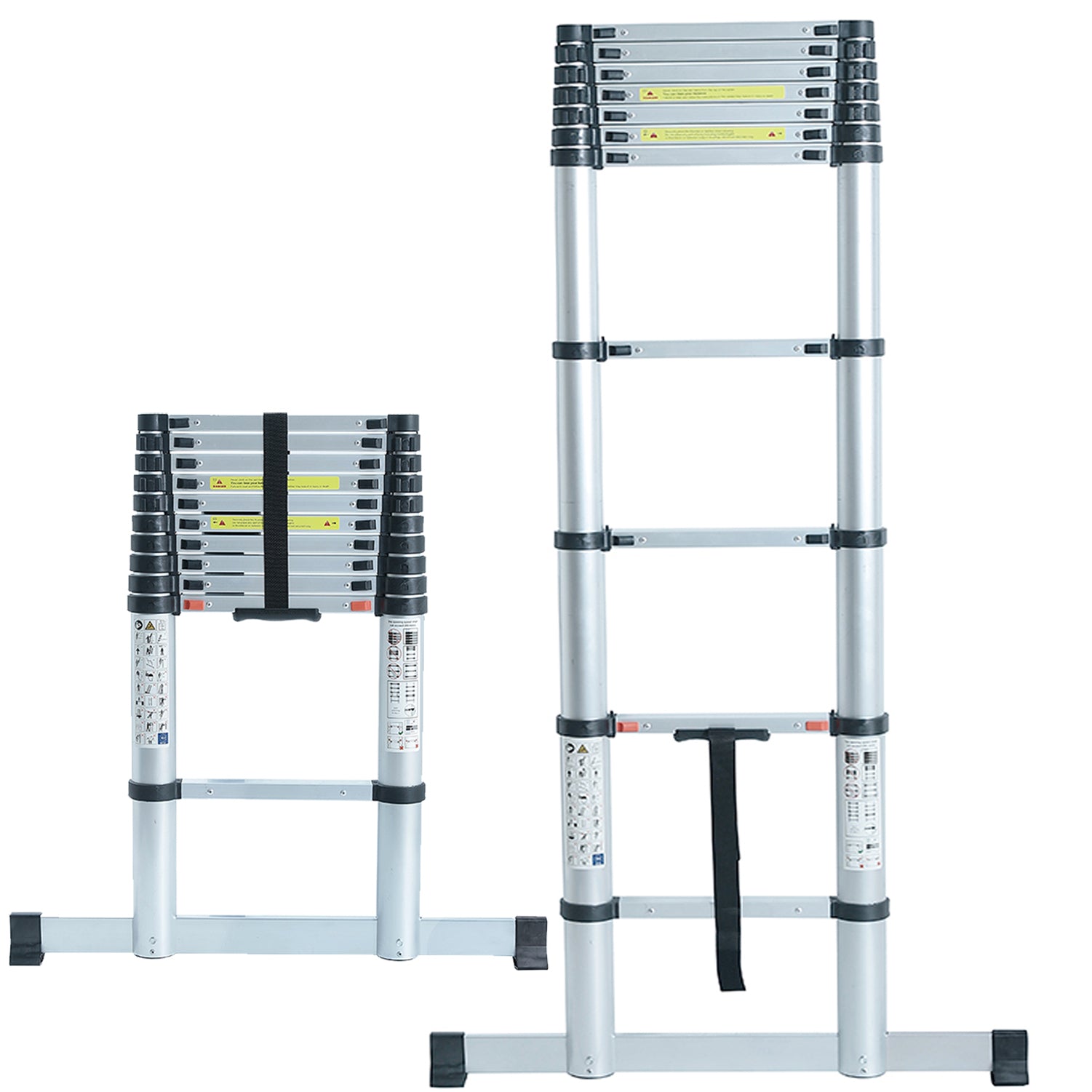 Telescopic Ladder 3.8m Max Height 12 Steps Soft Close SAFETY System and Stabaliser Bar