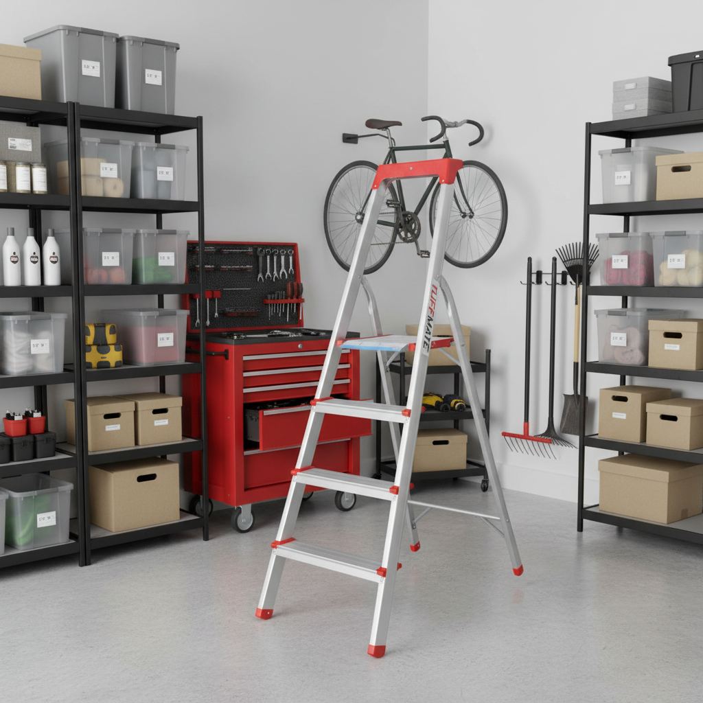 Step Ladder 4 Step Aluminum Folding High Grab Handle and Tool Tray TUFFMATE