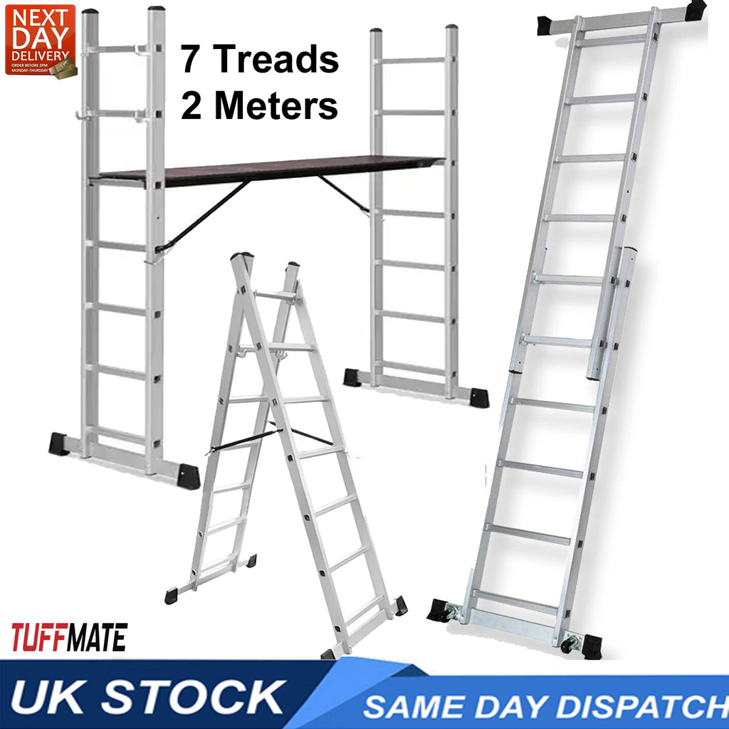 Scaffolding Platform Ladder 7 Tread 2m Multipurpose Aluminium Scaffold TUFFMATE