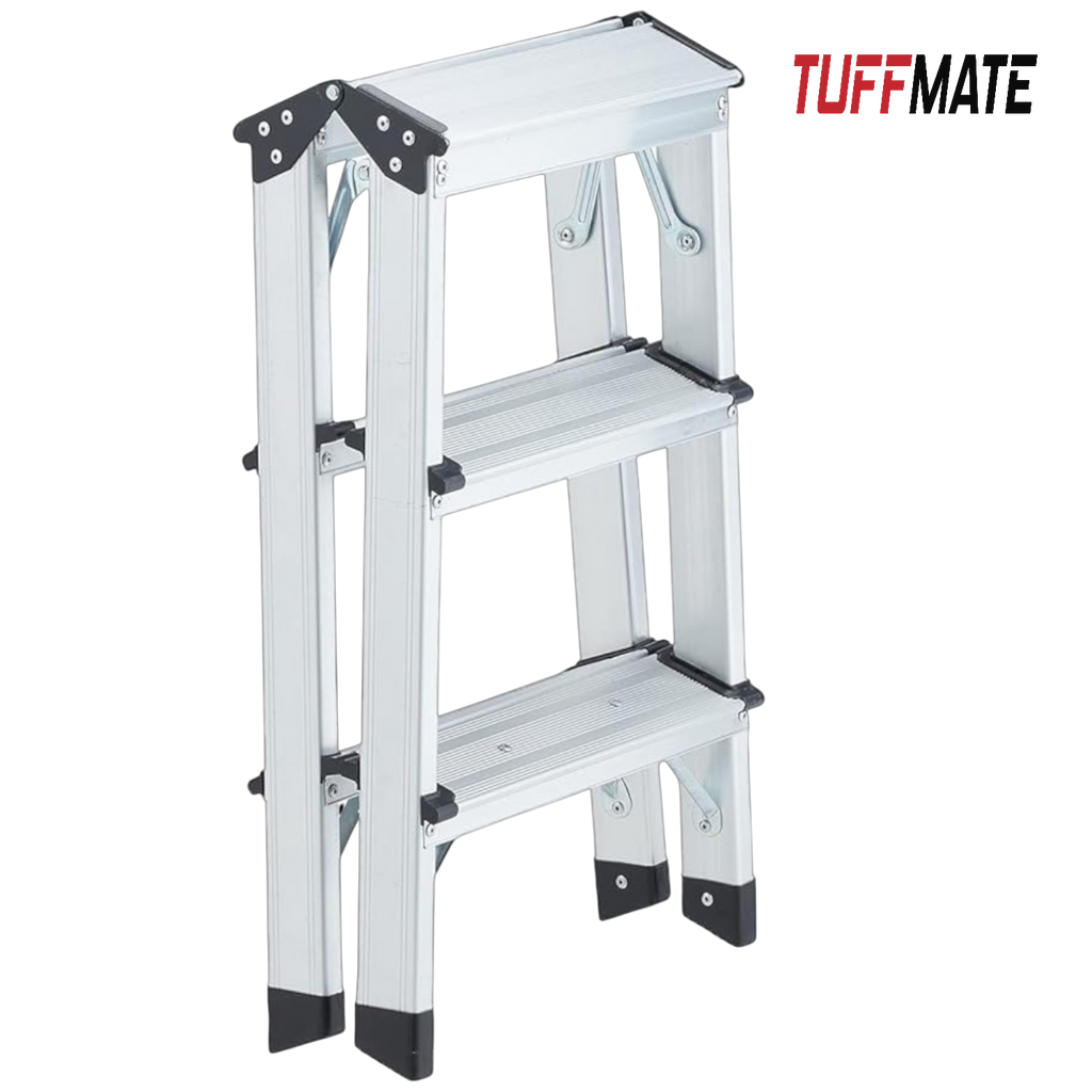 Aluminium Step Ladder 3 Steps Double Sided Lightweight Folding Strong and Sturdy