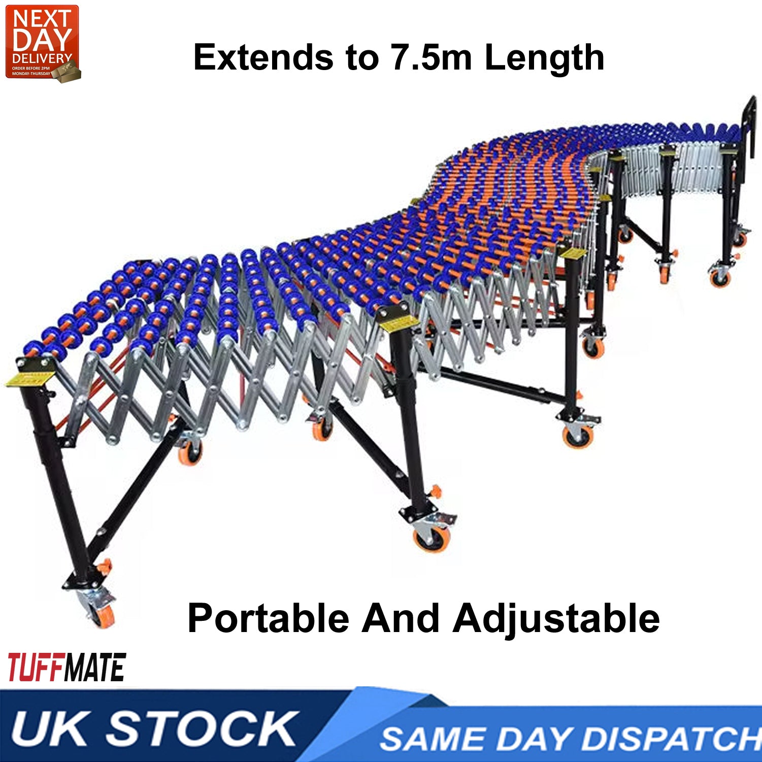 Conveyor Gravity Expandable 7,5m Length - 75-115cm Height - 600m Width
