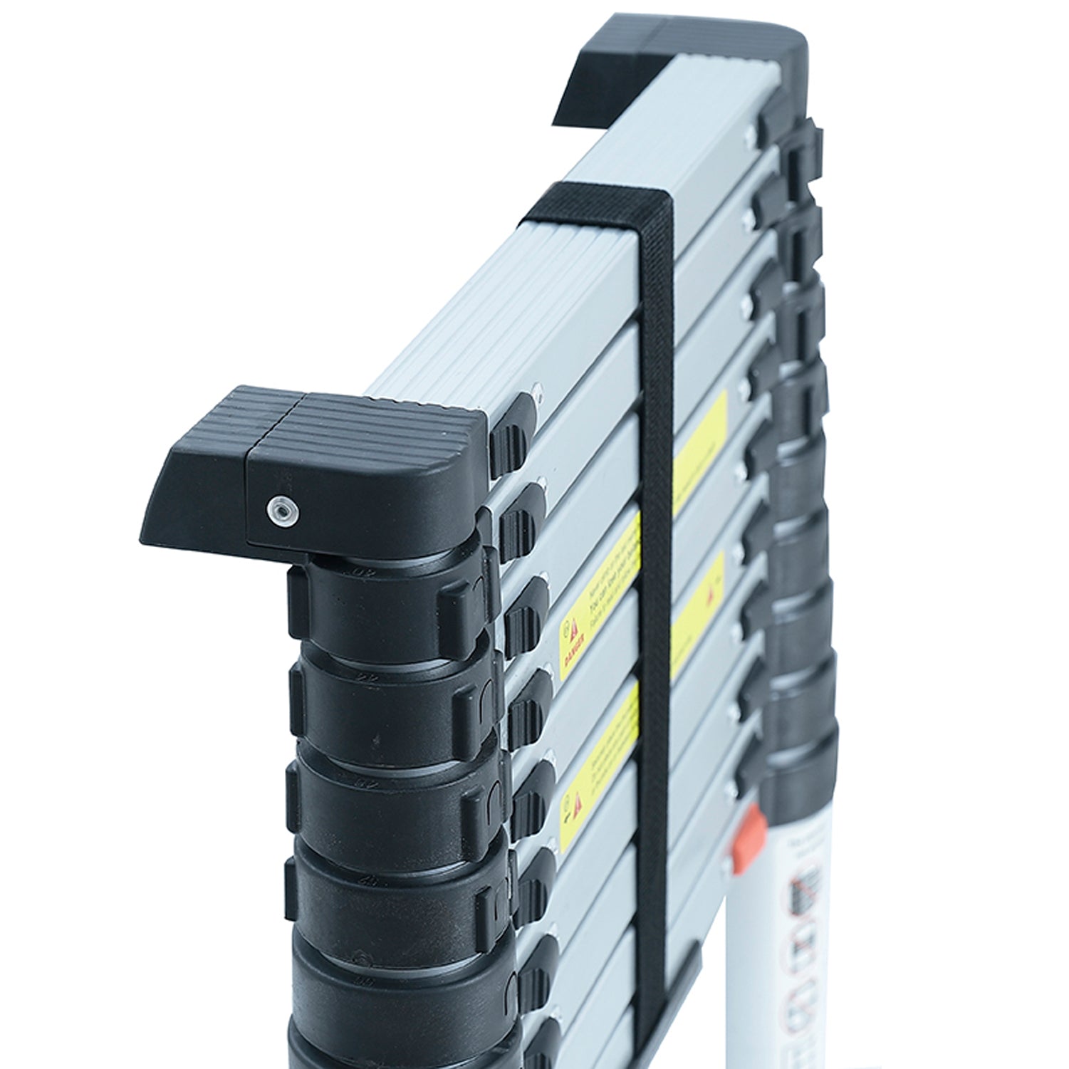 Telescopic Ladder Aluminium 2.6m Max Height 8 Treads Wide Base Stabaliser Bar