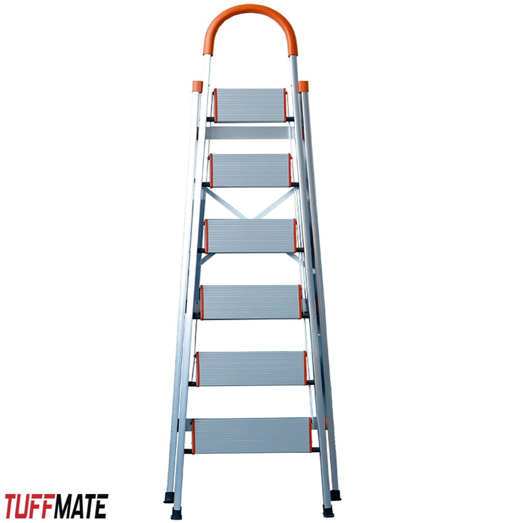 Step Ladder 6 Steps - Folding Aluminium Soft Grip Handle, Max Weight 150kg