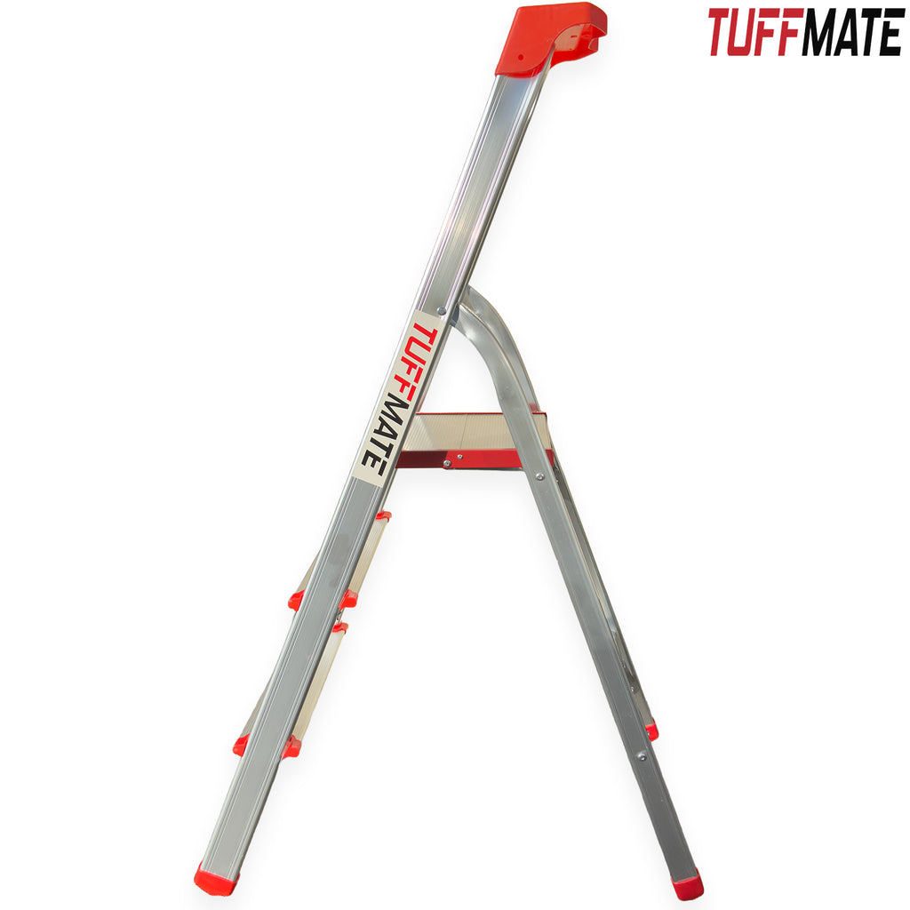 Step Ladder 3 Step Aluminum Folding High Grab Handle and Tool Tray TUFFMATE