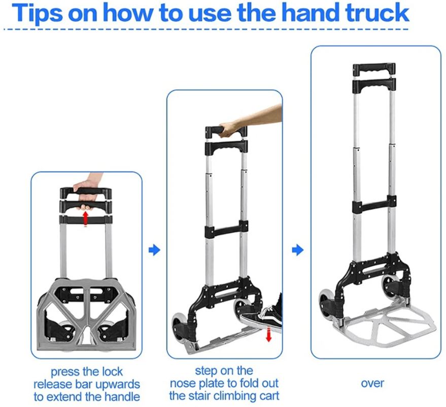 Sack Truck Hand Cart Aluminium Telescopic Portable 80kg Max Load FOLDS FLAT