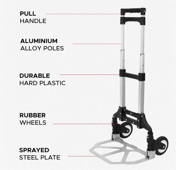 Sack Truck Hand Cart Aluminium Telescopic Portable 80kg Max Load FOLDS FLAT