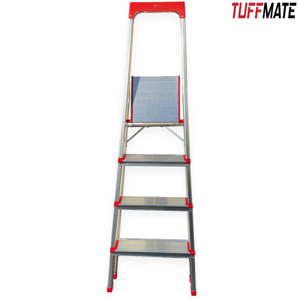Step Ladder 4 Step Aluminum Folding High Grab Handle and Tool Tray TUFFMATE