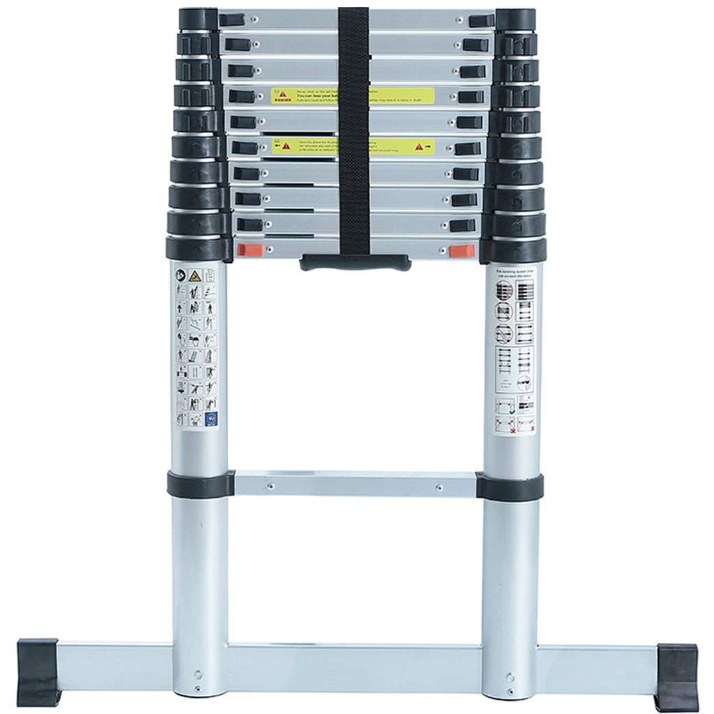 Telescopic Ladder 2.6m Max Height 8 Steps Soft Close Safety System and Stabiliser Bar