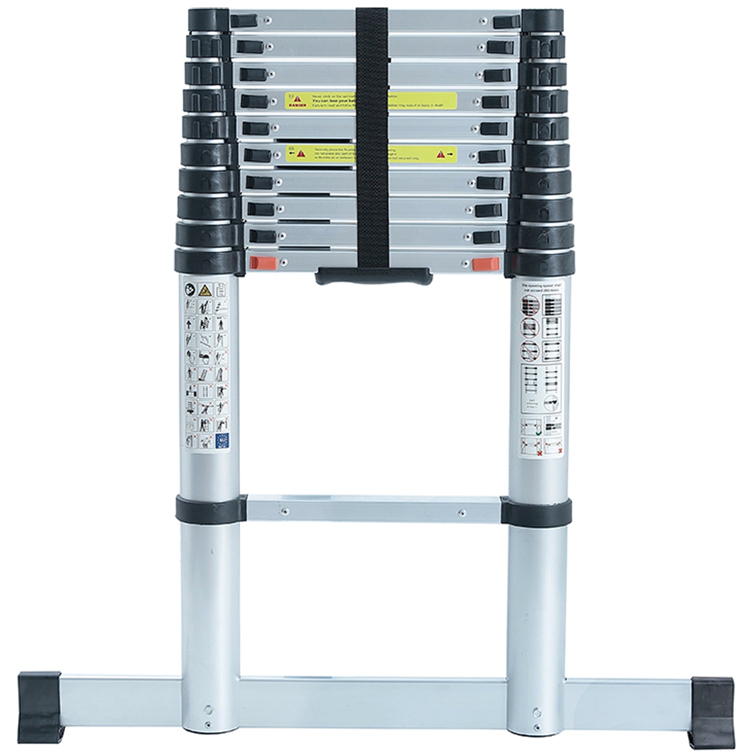 Telescopic Ladder 2.6m Max Height 8 Steps Soft Close Safety System and Stabiliser Bar