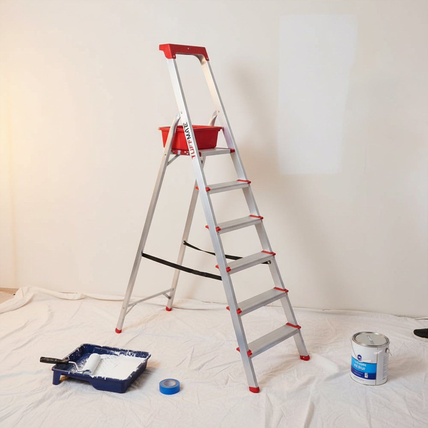 Step Ladder 6 Step Aluminum Folding with Tool Tray TUFFMATE 