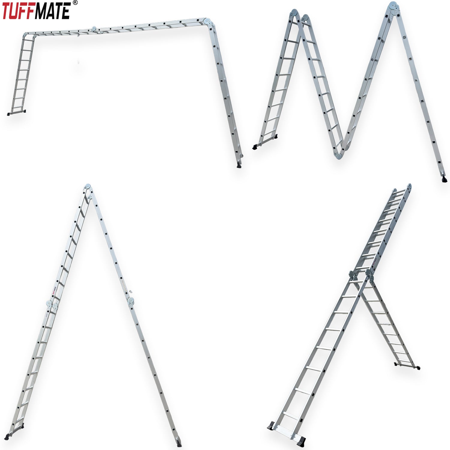 Aluminium Ladder 12 in 1 Multi Purpose 8 Rungs x 4 - 4.4m Max Height TUFFMATE