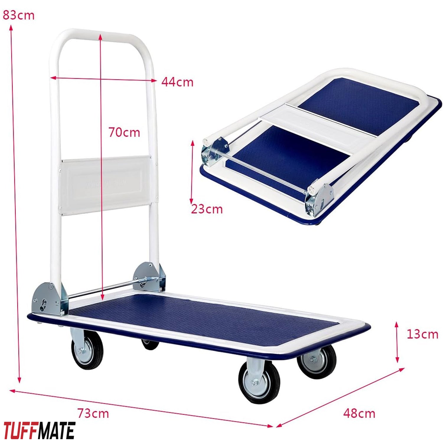 Folding Flat Bed Trolley Blue 150kg Weight Capacity