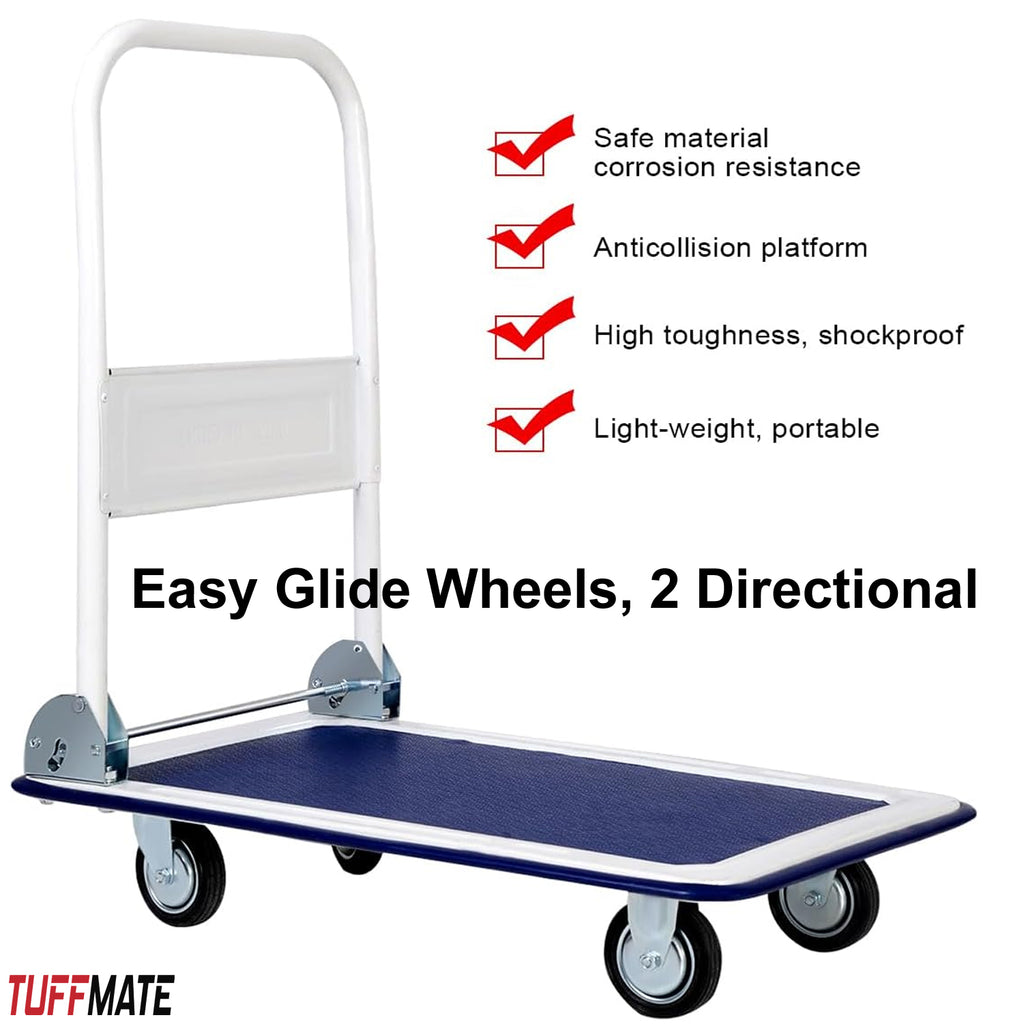 Folding Flat Bed Trolley Blue 150kg Weight Capacity