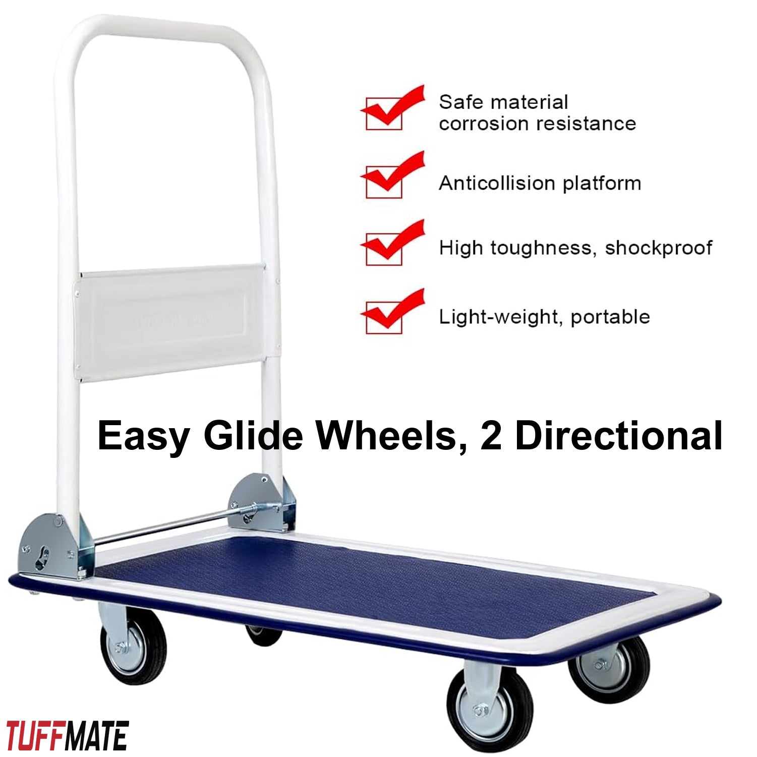 Folding Flat Bed Trolley Blue 150kg Weight Capacity