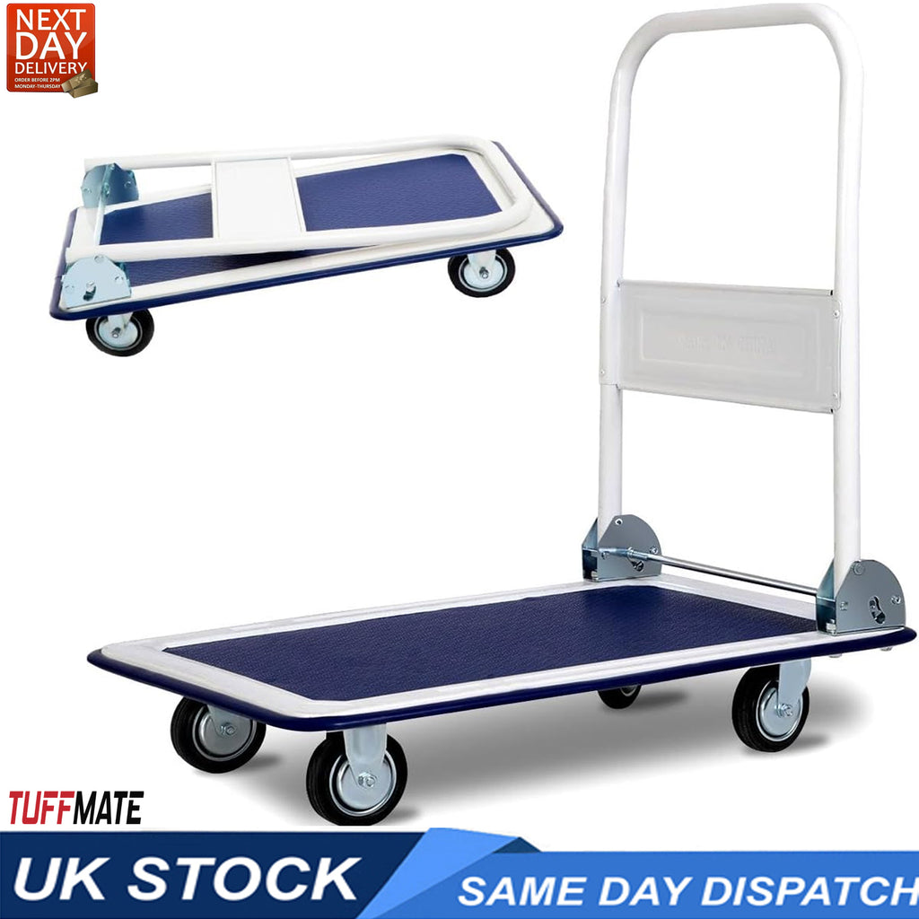 Folding Flat Bed Trolley Blue 300kg Weight Capacity