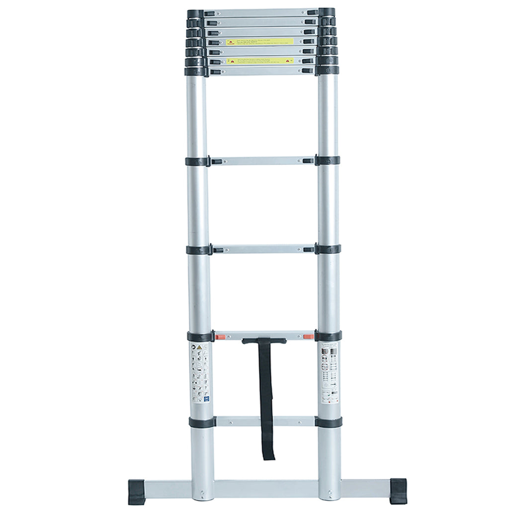 Telescopic Ladder Aluminium 3.8m Max Height 12 Tread Wide Base Stabaliser Bar
