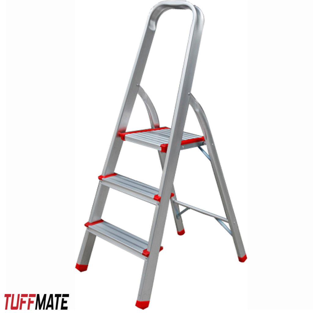 Step Ladder 3 Step Aluminum Folding Step Ladders Anti Slip Feet TUFFMATE